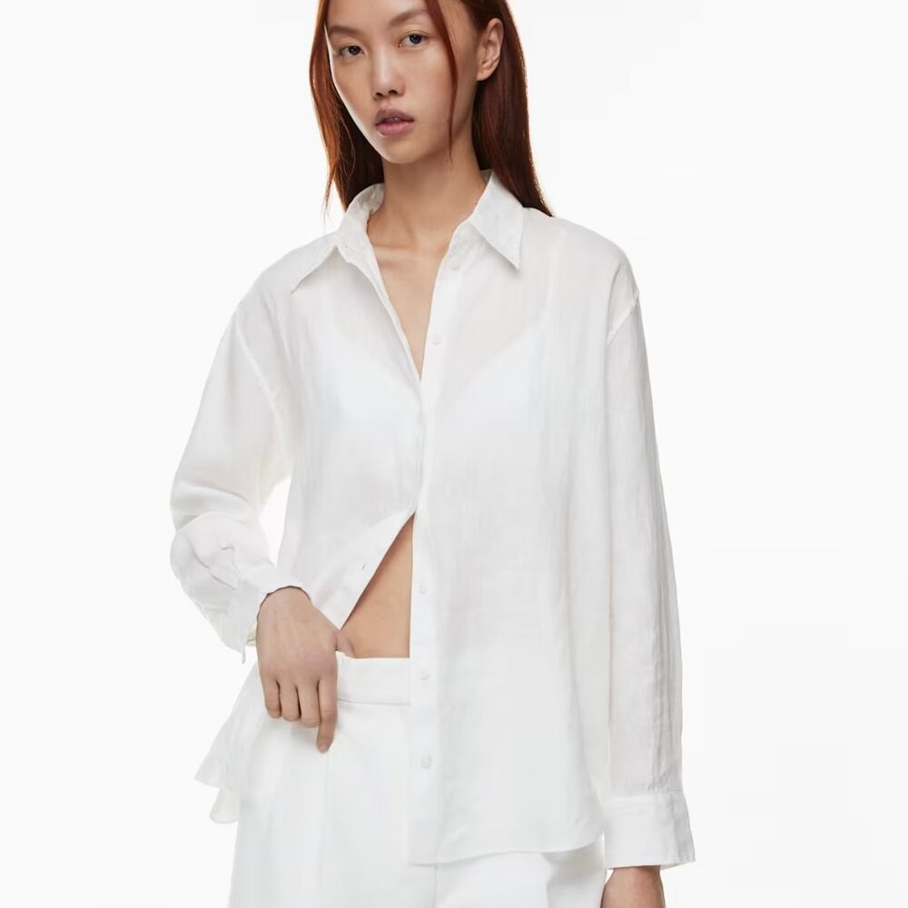 🕊️ Aritzia 100% Linen Relaxed Shirt 🌿 Effortless Quiet Luxury Staple – S